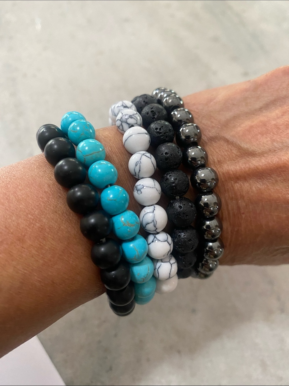 Hematite, Howlite, Black Lava, Turquoise, Matte Blk Onyx Energy,power, healing